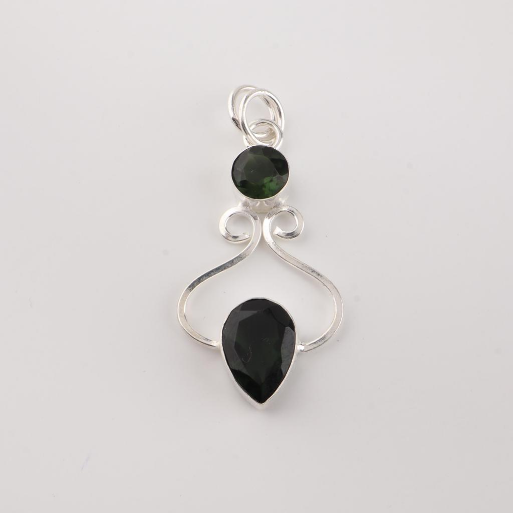 Green Tourmaline Gemstone 925 Sterling Silver Handcrafted Pendant 1.60" Gift For Her PP-13-32