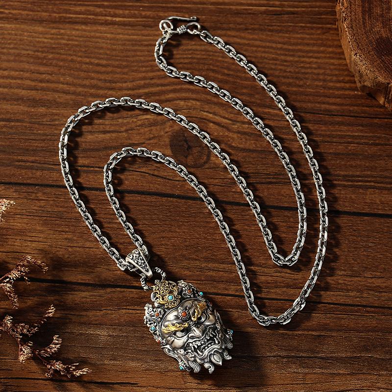 Nouă Tendință Chineză Pandantiv Mască Vajra Yaksha Gotic Retro Modă Bărbați Amuletă de Lux Bijuterii Stil Tibetan
