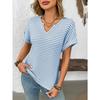 Summer New Women's V-neck Short-sleeved Loose Striped Casual Pullover T-shirt