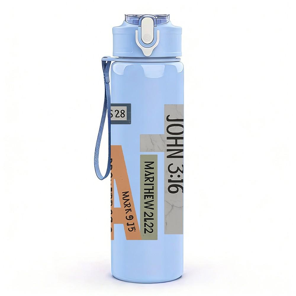 1PC Faith Multi Tone Block Letter 750ml Color Plastic Sports Water Bottle Leakproof Flip Straw Lid Suitable for Sports Office Home Use