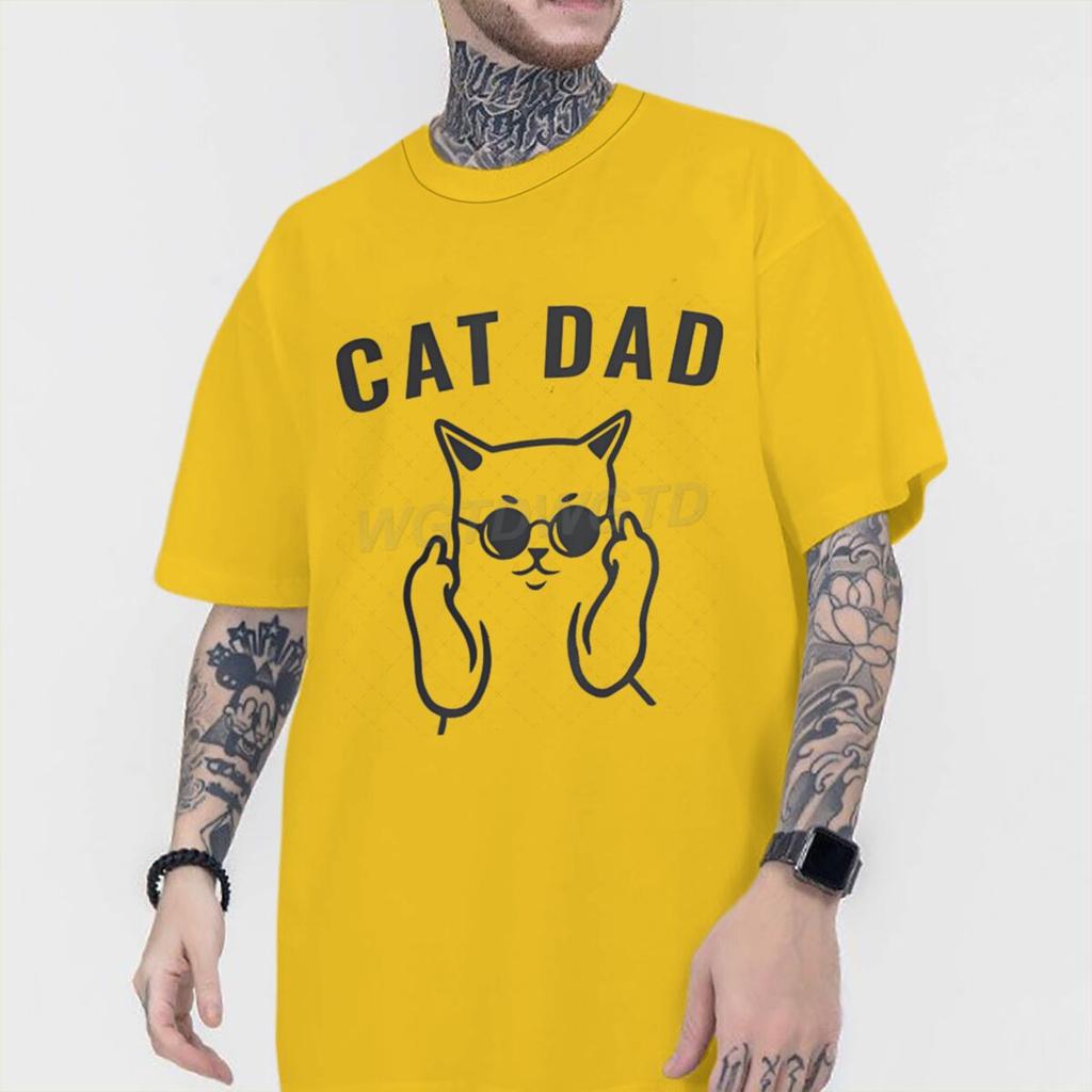 Fun Cat Dad Print T Shirt Men 100 Cotton Short Sleeve Tshirts Humor Fashion Animal Kitten Streetwear Crewneck Ropa Hombre