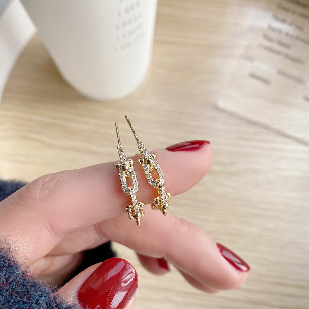Joyería de Moda Oro Real 14K Zirconia AAA Pendientes de Aro Generosa Cadena en Forma de C Pendientes Huecos para Mujer para Uso Diario