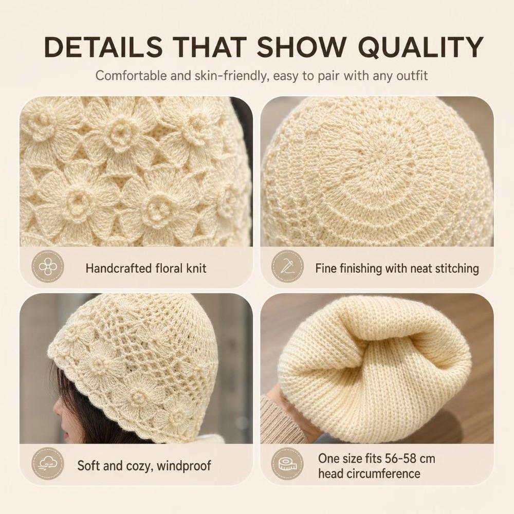 Double Layer Handmade Knitted Hat Hollow Flower Pullover Hat Yarn Winter Hat Spring Autumn Winter