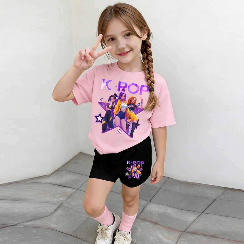 Children's Casual Short-sleeved Printed Short-sleeved Top And Shorts Two-piece Set