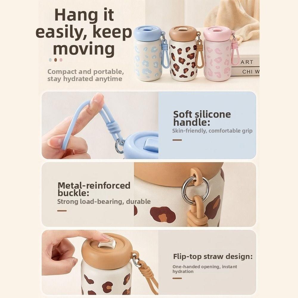 Leopard Print Straw Thermos Cup 360ml Drinking Water Cup Insulated Water Bottle Kitchenware
