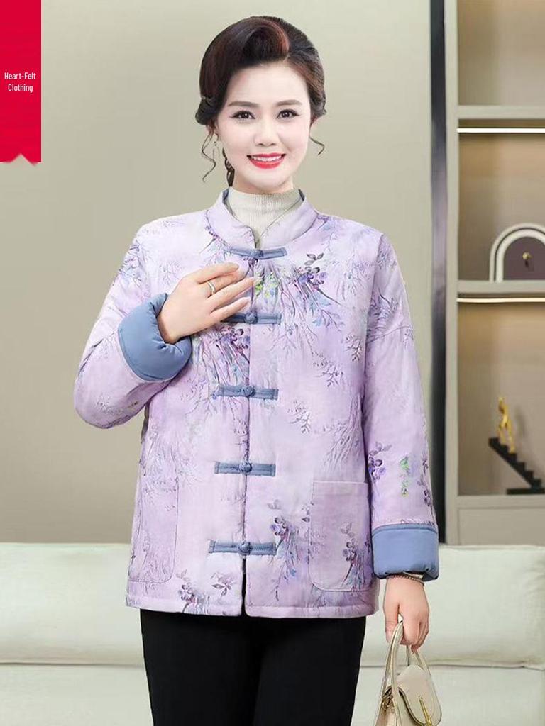 Women's Winter Thickened Warm Cotton Padded Jacket - Chinese Style Loose Outerwear for Middle-Aged and Elderly