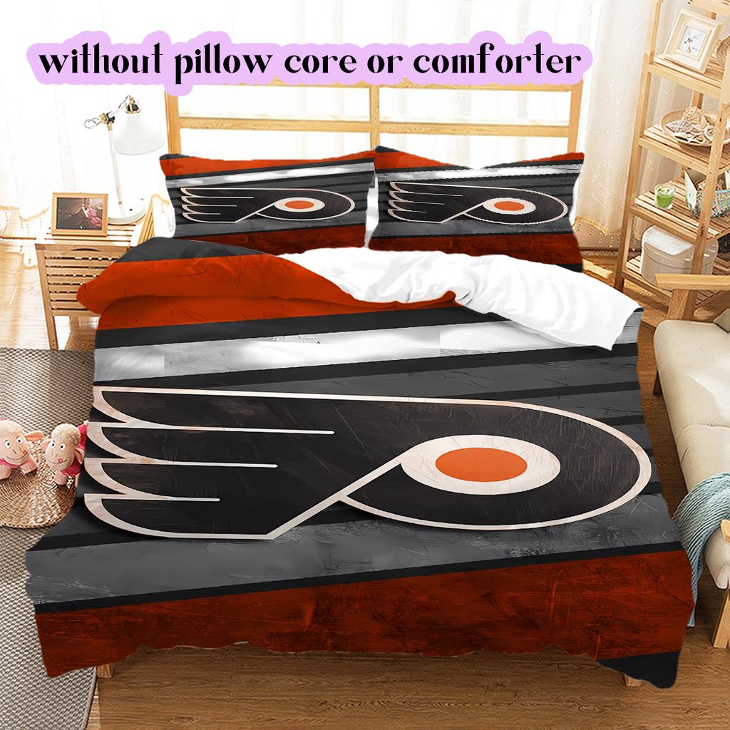 Ice Hockey Logo Pattern Bedding Quilt Set Quilt Cover Pillowcase Home Decoration Birthday Gift (1*duvet cover+ 2*pillowcase, without core)