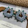 Fashion Medieval Vintage Jewelry Vintage Symmetrical Flower Stud Earrings Emerald Temperament Stud Earrings Female