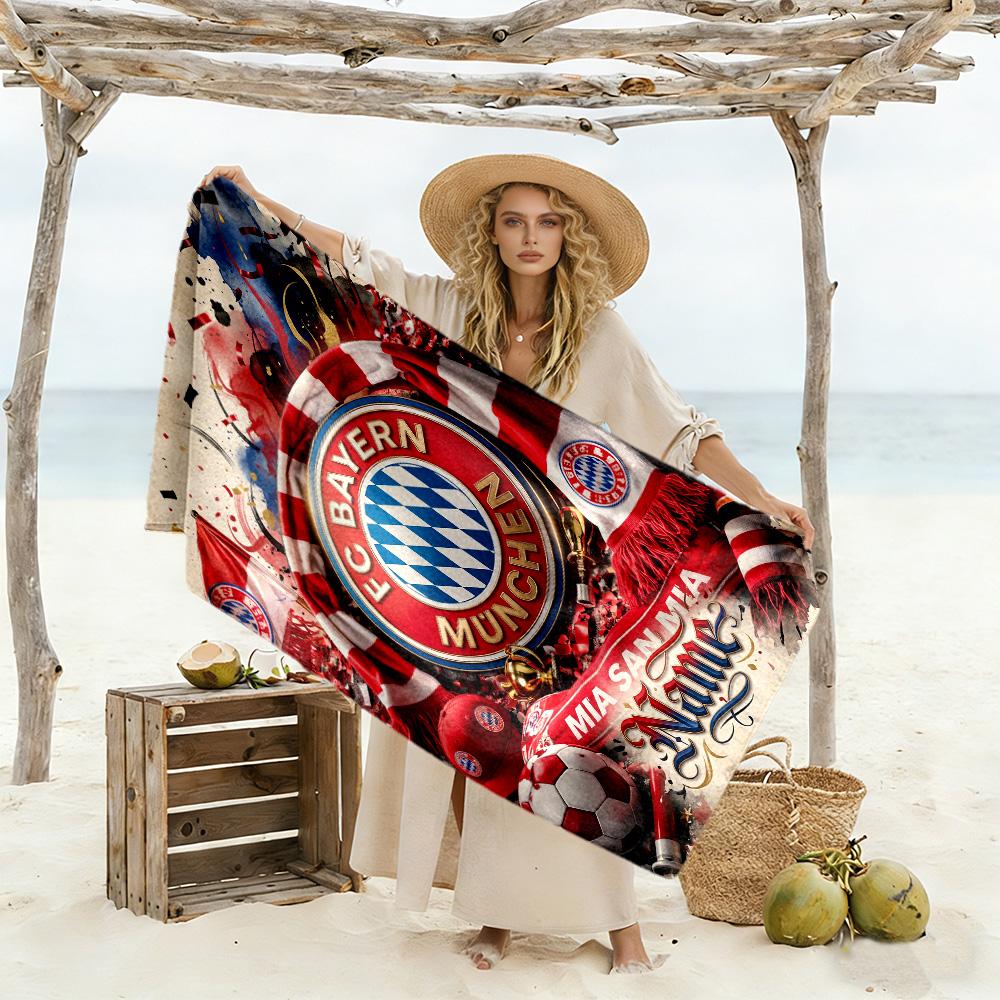 Bayern Munich Soccer Art Customize Text Beach Towel Soft Durable Quick-Dry Ideal for Travel Outdoor Swim Pool Yoga Surf Camping Hiking Gym Gift Holida