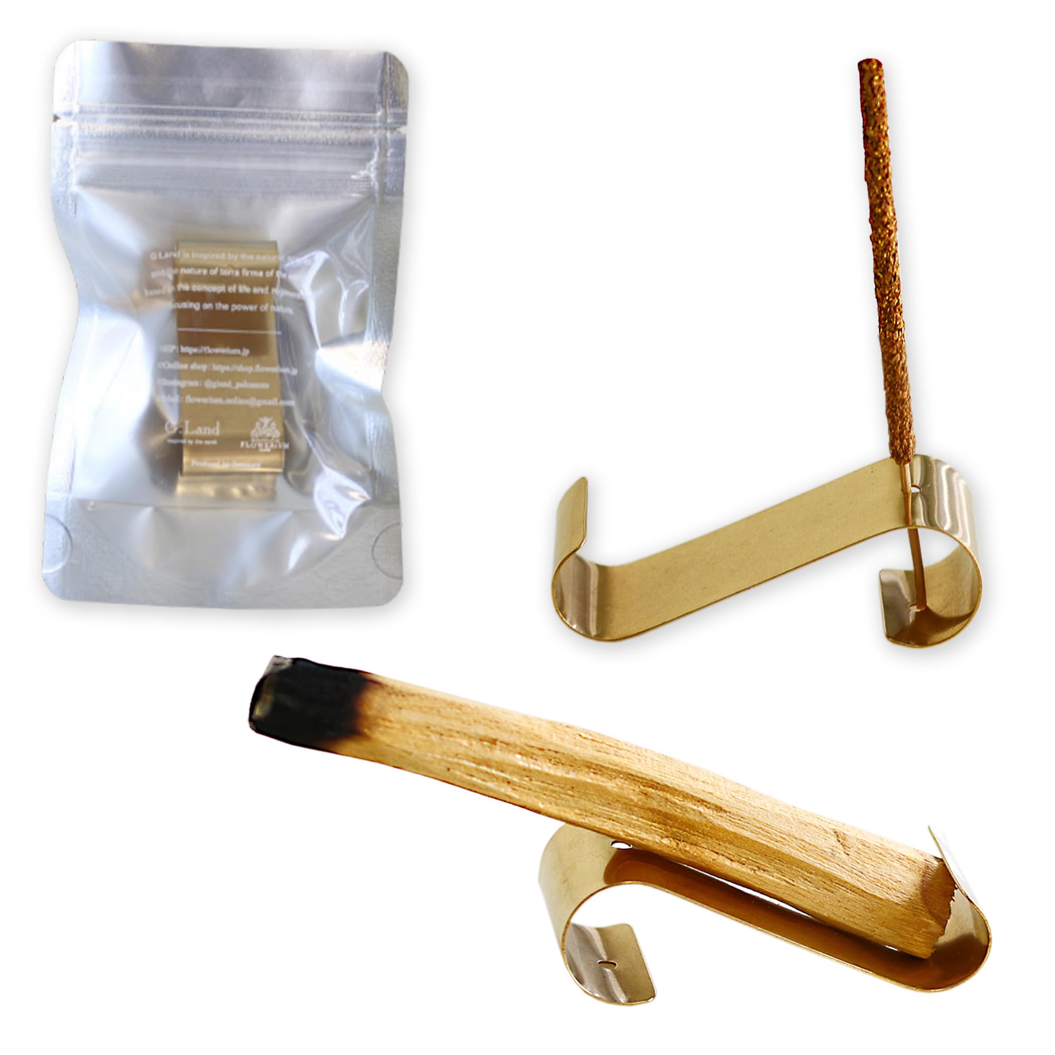 

[G:Land] 2-Way Brass Palo Santo Incense Holder, Handmade, Stylish, Wave-Shaped, for Meditation and Purification