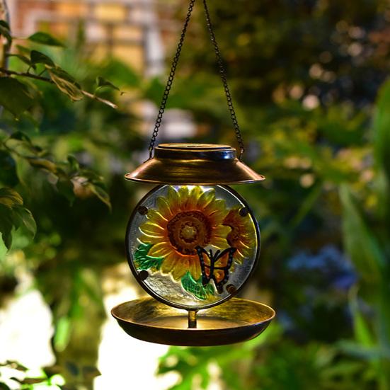 Solar Bird Feeder Decorative Night Light Bird Feeder Waterproof Solar Powered Garden Bird Feeder for Outside Yard Patio