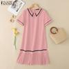 ZANZEA Women Casual Doll Collar Loose Summer Short Sleeve Dress