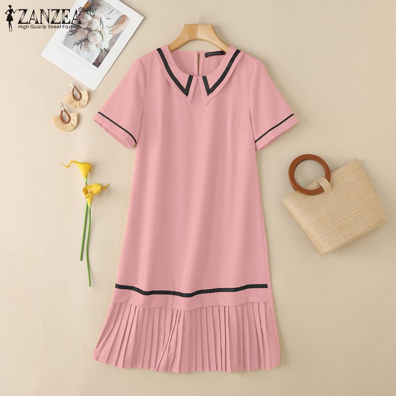 ZANZEA Women Casual Doll Collar Loose Summer Short Sleeve Dress