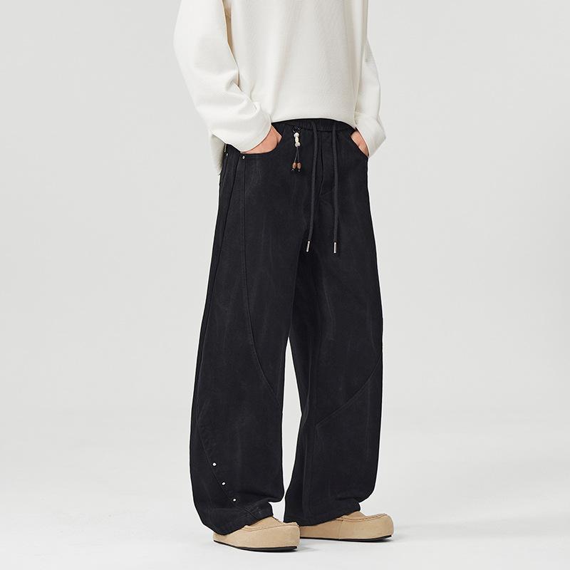 High-end American wipe dirty and old small scimitar casual pants men's autumn new loose wide-leg long pants high-end