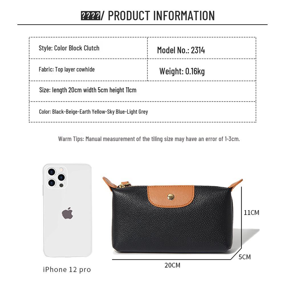 Women's Long Genuine Leather Wallet - Large Capacity, Lightweight, Fashionable Color Block Clutch with Zipper