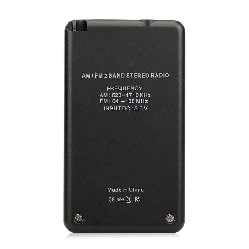 HRD-103 AM FM Digital Radio 2 Band Stereo Receiver Portable Pocket Radio w/ Headphones LCD Screen Rechargeable Battery Lanyard