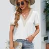 Casual Elegant Lace Shirts Fashion Summer Short Sleeve T-shirt Woman Tops Hollow V-neck Blouse Women Solid Color Blusas 25814