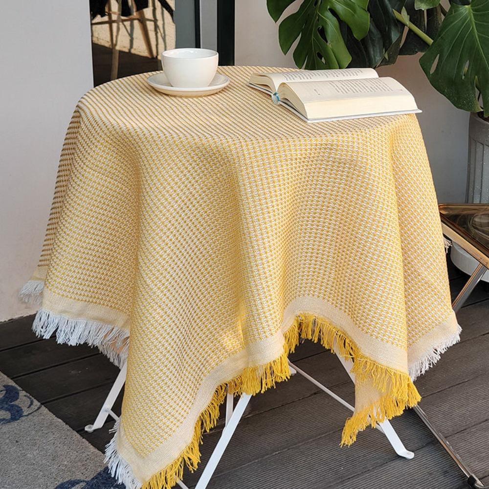 Waffle Texture Garden Table Cloth White Dinner Tea Table Covers Round Table Tablecloth  Dessert