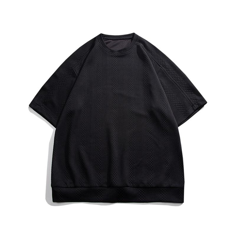 Men's Plus Size Summer Waffle Jacquard Loose Half Sleeve T-Shirt, Round Neck Pullover