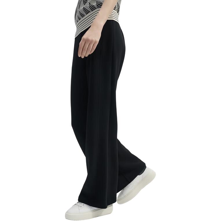 Fila White Series Fashion Simple Solid Color Mid Waist Flared Loose Wide Leg Casual Pants Women Pants Black F11W443601F-BK