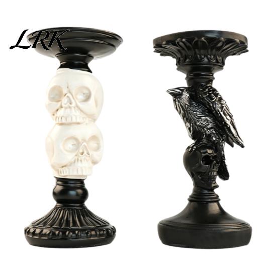 Driedimensionale Schedel Decoratie Halloween Kandelaars Houder Decoratie, Gotische Raaf Kandelaars Houder, Mat Zwart Spookachtige Taper Stand voor Tafelblad