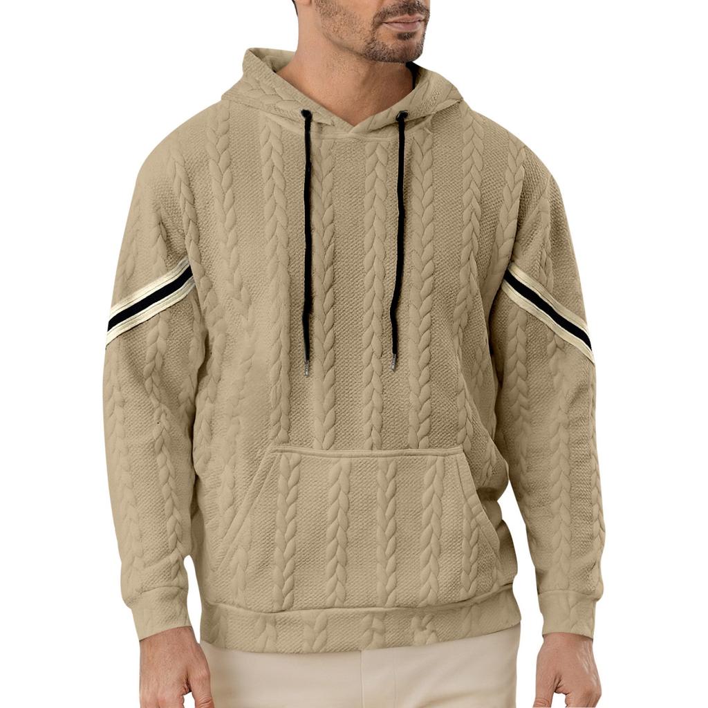 Men's Casual Solid-color Lightweight Hooded Sweatshirt With Trendy Patchwork, Men's Loose Sporty Pullover