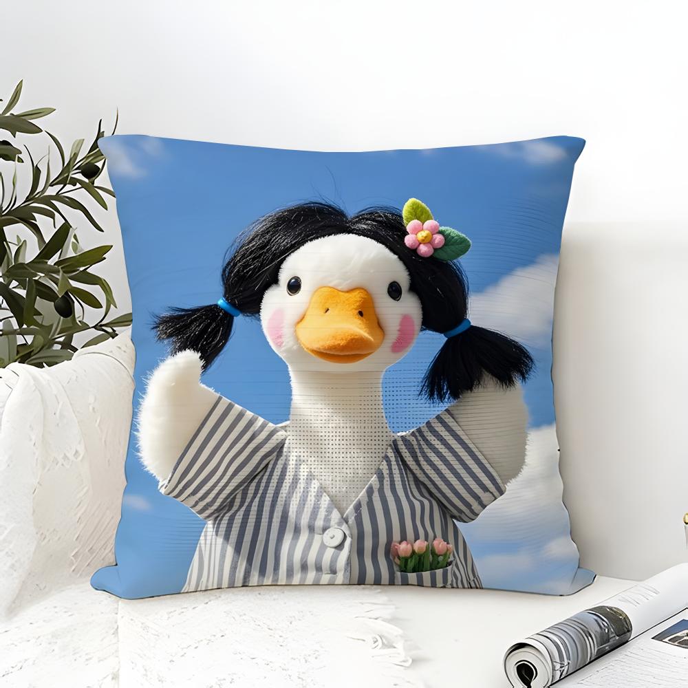 Funny And Cheerful Duck Pattern Pillow Case Cotton Linen Fabric Square Zipper Pillowcase Home Decorative Living Room