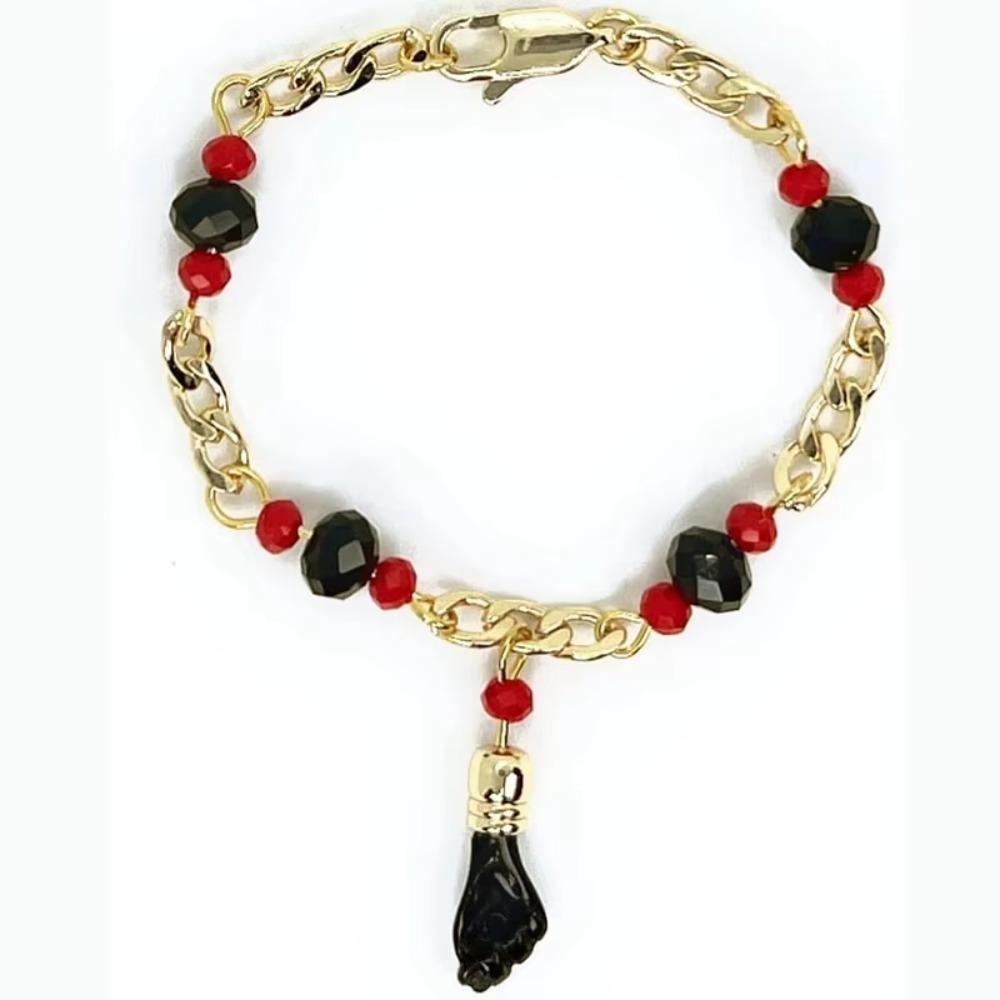 14KT GP BLACK HAND LUCKY CHARM EVIL EYE BABY BRACELETE 5.5 - AZABACHE MAL DE OJOS BRAZALETE DE Best gifts