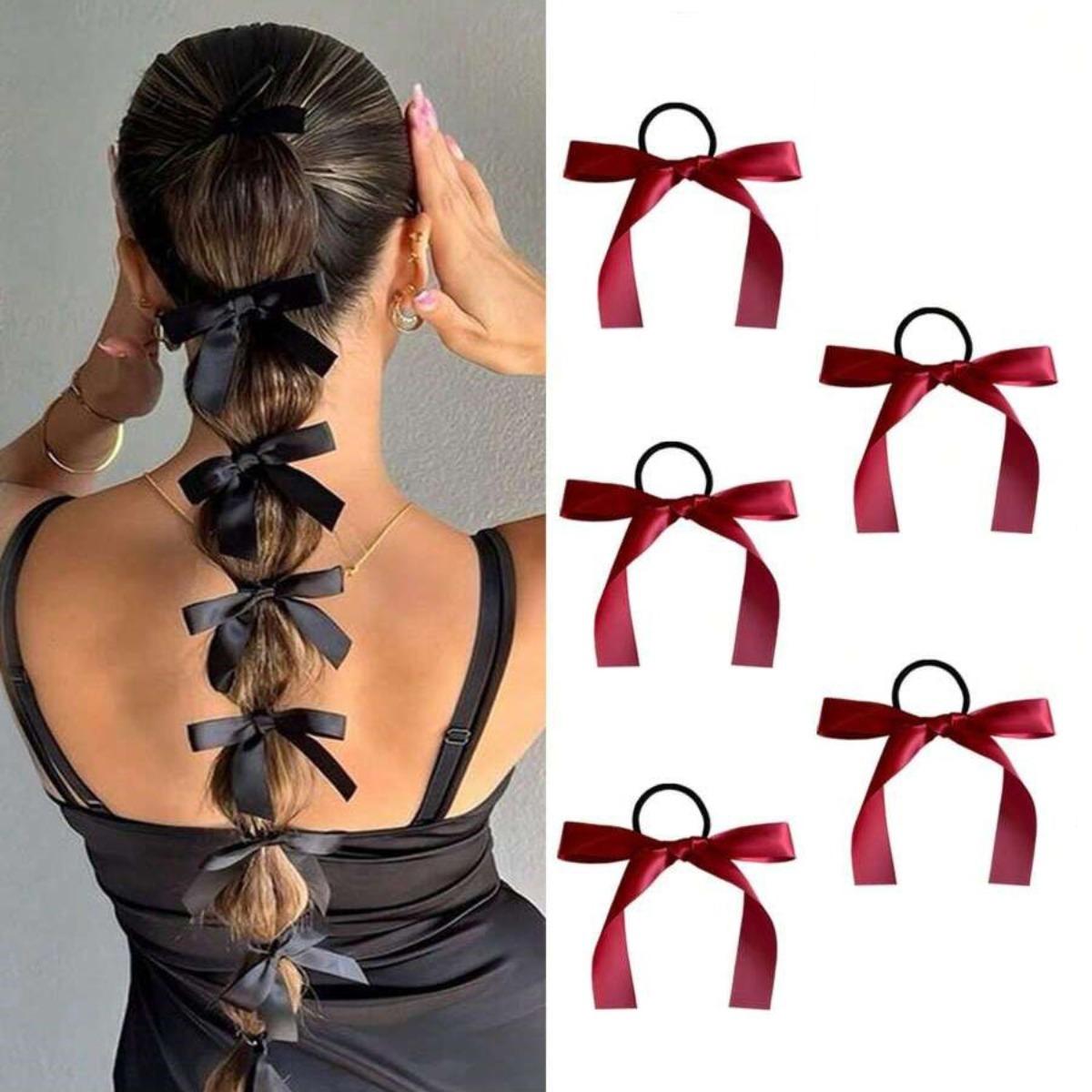 

5 шт. Женские черные резинки для волос с бантом, модные, милые, для ежедневного использования, аксессуары для волос, рекомендуемый подарок для стильной укладки волос бордовый