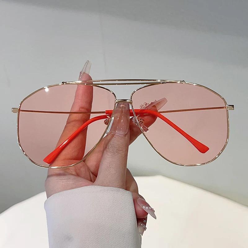 Vintage Pilot Sunglasses Men Fashion Oversized Double Bridge Shades Women New Trendy Brand Design Decorative Sun Glasses