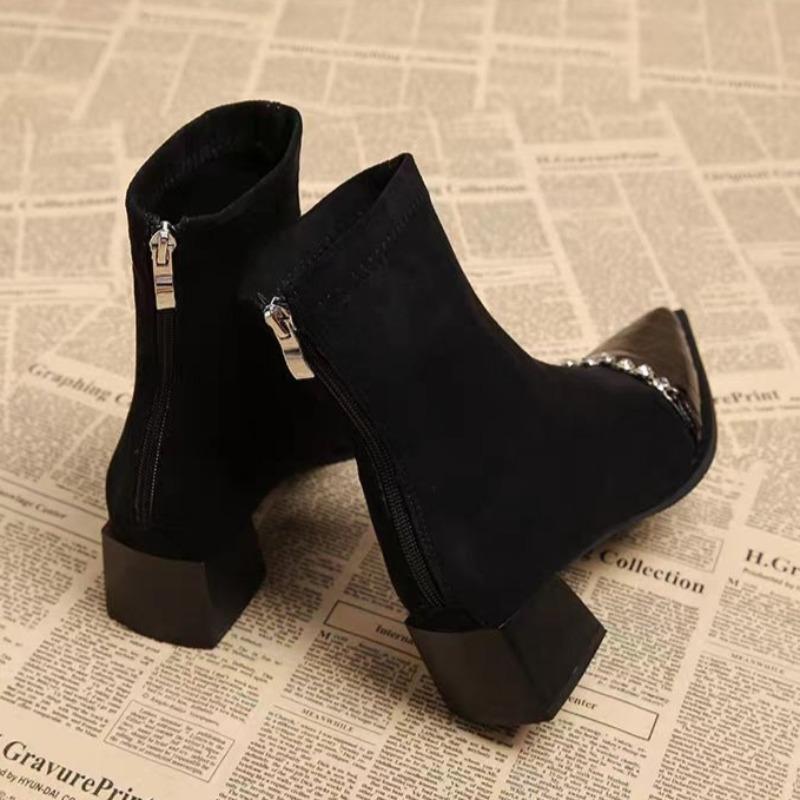 Crystal High Heels Ankle Boots Women's Pointed Toe Luxury Shoes Winter Fashion Chelsea Boots New Pumps Dress Mujer Botas