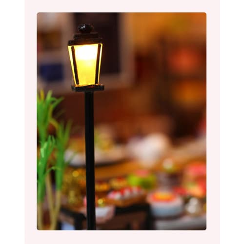 Moin Moin 1/24 Scale Dollhouse Miniature DIY Kit Set Featuring a Cafe, a Yellow Coffee Shop with Colorful Cakes, LED Light and Acrylic Case (product N