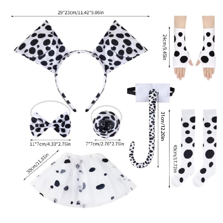 3/4/7Pcs Dalmatian Puppy Costume Set Animal Fancy Dress Costume Kit Accessories for Christmas Halloween Cosplay Party