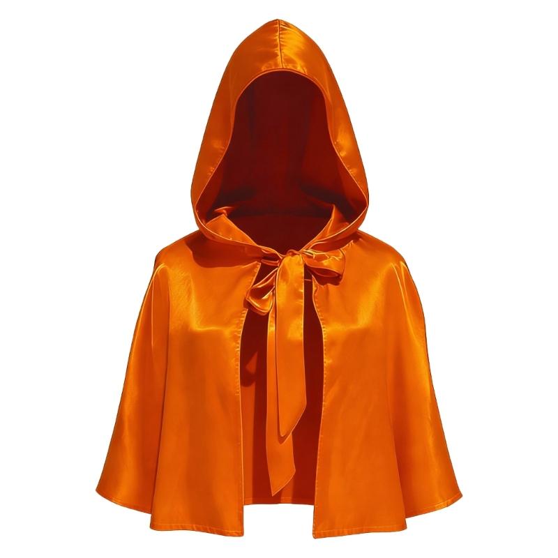 Medieval Short Satins Cape With Hood Role Play Accessory Anime Costume Wrap For Cosplay And Outdoor Sun Protections