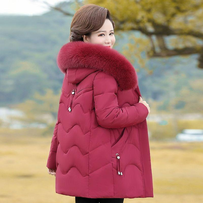 Chaqueta Acolchada de Plumas para Madre, Chaqueta Acolchada de Longitud Media, Chaqueta Acolchada de Invierno de Talla Grande para Mujeres de Mediana Edad y Mayores