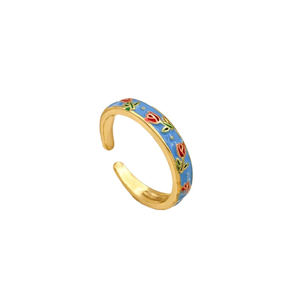Unique Vintage Geometric Ring Flower Adjustable Tulip Ring Bohemian Enamel Open Ring Parties