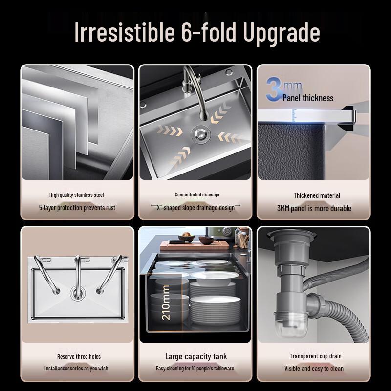 MEJUE 304 Stainless Steel Single Bowl Kitchen Sink