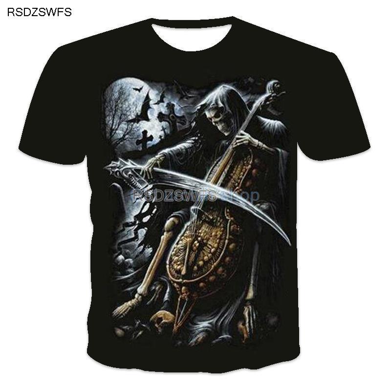 Skull 3D Printed T-shirt with Horror Figure Men's Casual Oversized Short-sleeved Streetwear
