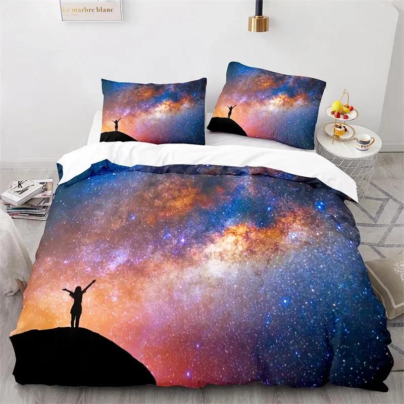 Starry Sky Galaxy Duvet Cover Natural Scenery Bedding Set Microfiber Aurora Comforter Cover King Size For Kids Adult Room Decor