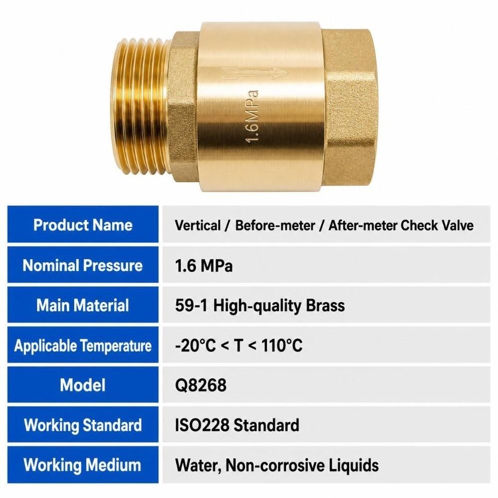 Durable BSPP Thread Brass Check Valve Male To Mal 1/2" 3/4" 1" One Way Valve Male To Male Pipe Check Valve