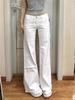Damen Niedrige Taille Ausgestellte Jeans Lockerer Schnitt Japanischer Lässiger Uni Nicht Haftend Weite Bootcut Jeans
