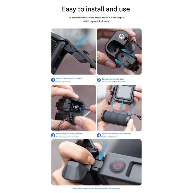 Poignée Portable pour Caméra d'Action avec Filetage 1/4 et Poignée Confortable en Silicone avec Bouton Déclencheur Support Étendu Pour Vidéo Blogging