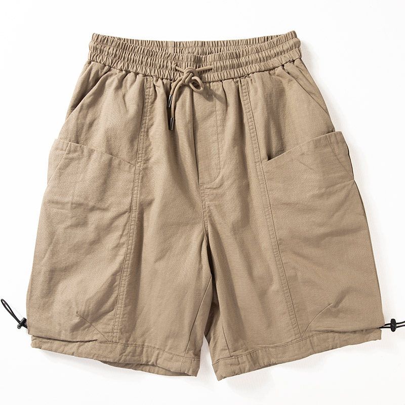 Pure Cotton Casual Japanese-Style Retro Wide-Leg Workwear Shorts Khaki M