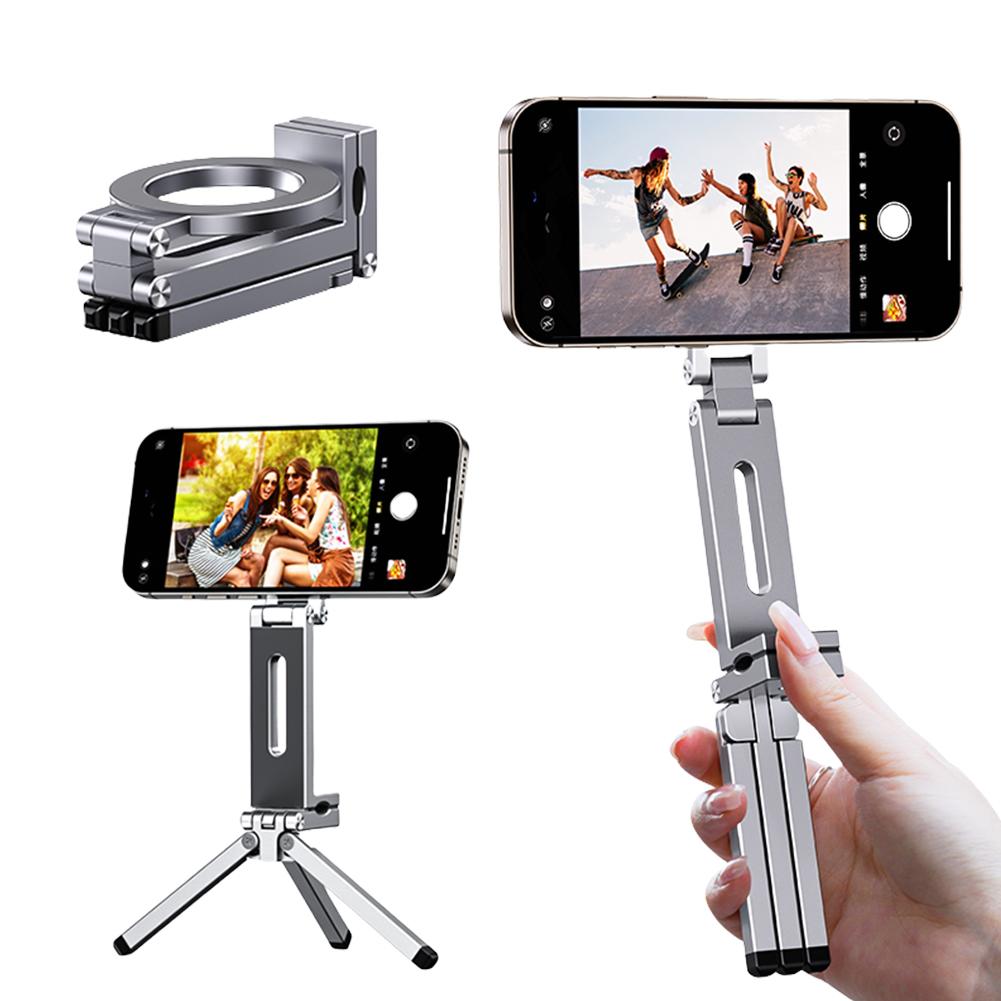 Universal Magnetic Phone Holder 360° Rotating Portable Phone Stand Foldable Tripod Magsafe Mount for Live Broadcast Travel Plane