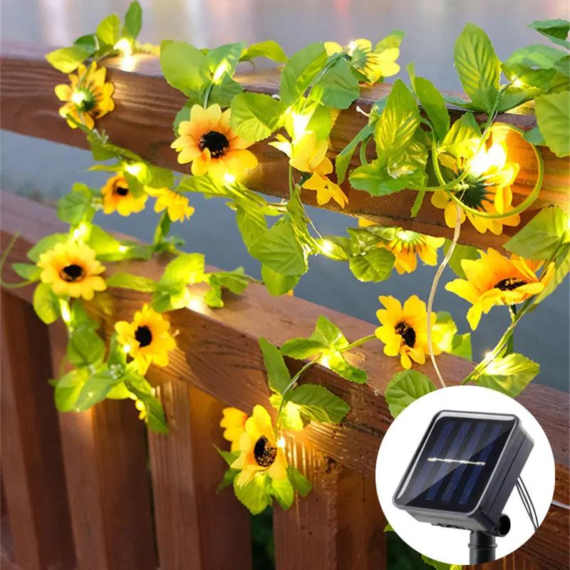 Solar Outdoor Lights Festoon Sunflower Maple Leaves LED Light String Wedding Garden Holiday Balcony Decoration Solar Garland