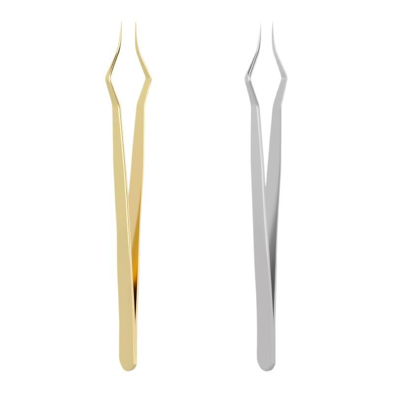 1 Set Stainless Steel Eyelash Extension Tweezers Non Slip Long Handle Ultra Precision Tip For Salon Home Lash Grafting Use