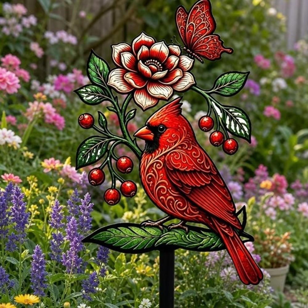 Decorative Floral Bird Garden Stake Acrylic Yard Lawn Ornament  Outdoor Lawn Use