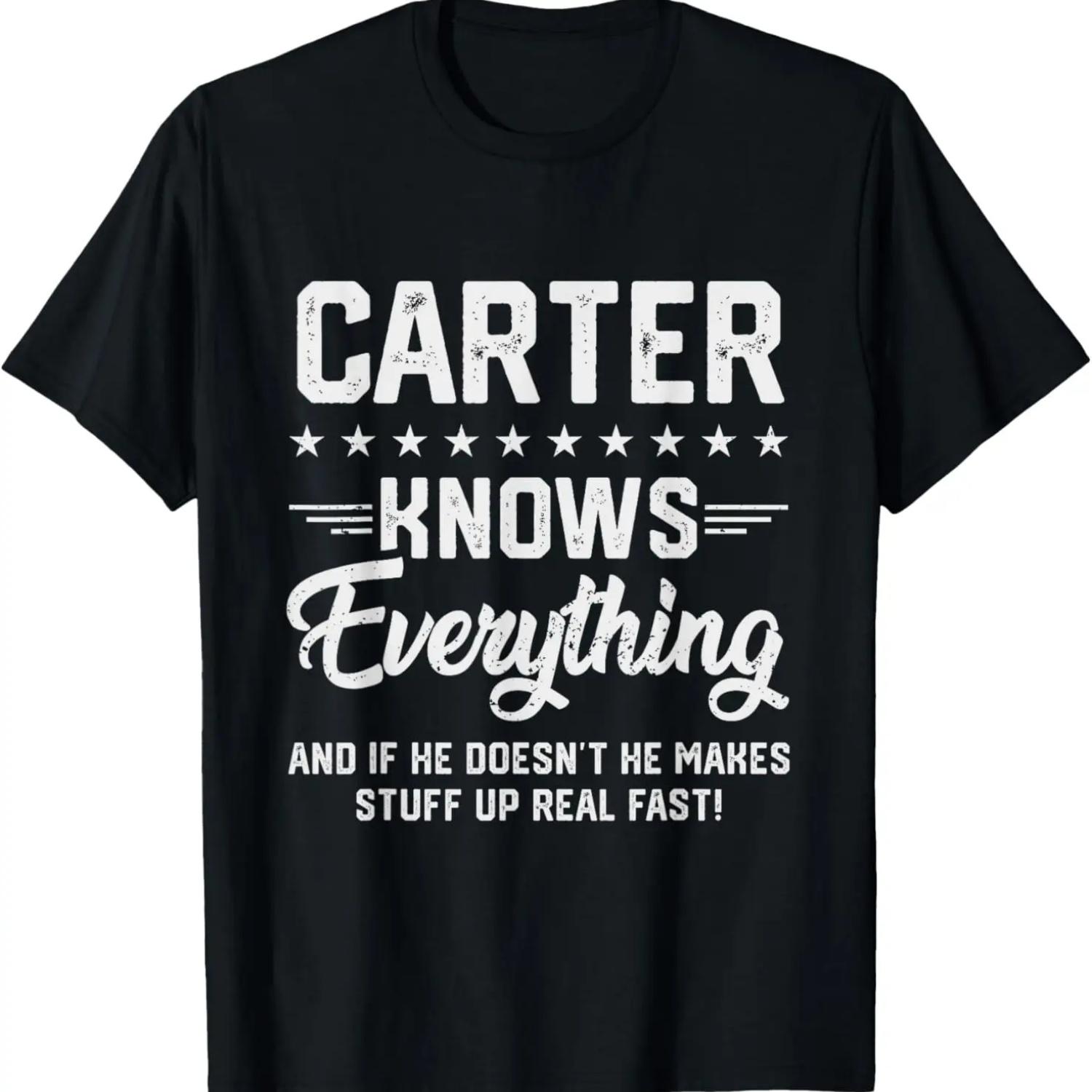 Мужская футболка Carter Knows Everything Смешное имя Персонализированные шутки XXXXXL чёрный