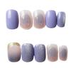 24Pcs Handmade Short Round Coffin Press On Nails Ocean Star Moon Blue Gradient Fake Nails With Glue
