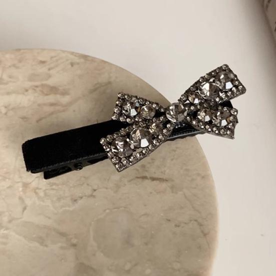 2Pcs Hairpin Velvet Bow Decor Hair Clip with Rhinestones Stable Clamping Force Bangs